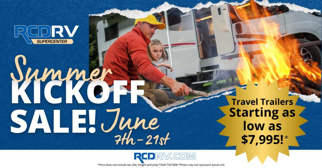 RCD RV travel trailer Summer Kickoff Sale banner